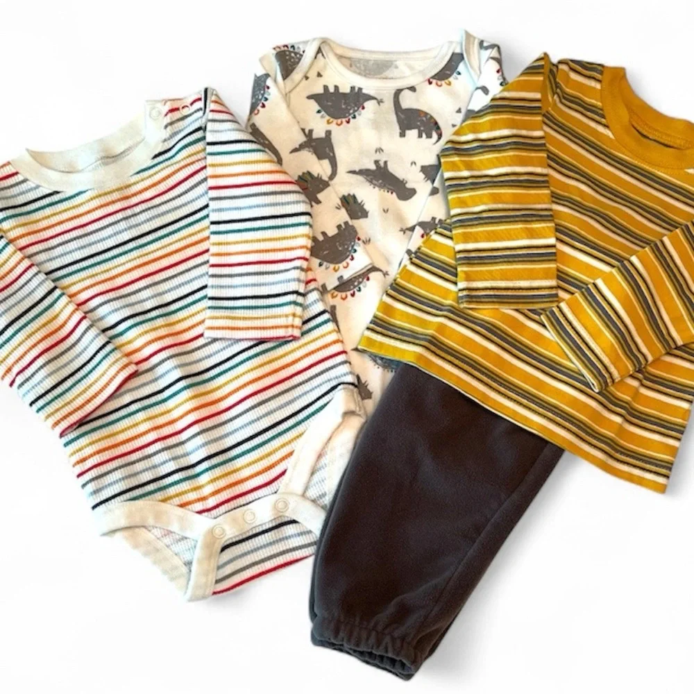 Carters 6M 4 Piece Bundle Long Sleeve Bodysuits Tee Fleece Bottoms Mix Match